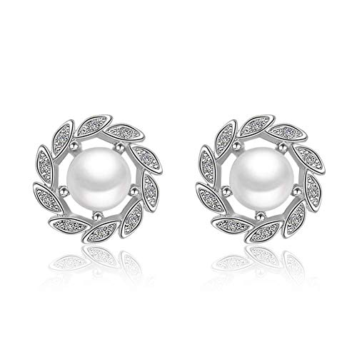Carry stone Premium Qualität glänzende Strass Ohrring für Frauen, Elegante gefälschte Perle Blatt Strass Ohrstecker Frauen Modeschmuck Ohrstecker - Silber von Carry stone