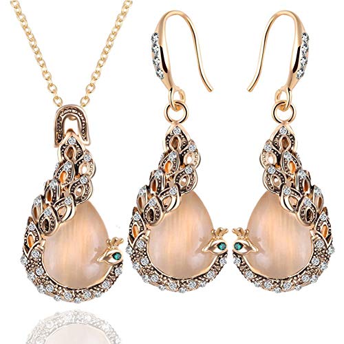 Carry stoneFrau mädchen Halskette Ohrringe Set Elegante Frauen schmuck Halskette Kette pfau kristall anhänger Stil Halskette + Ohrringe Set hohe qualität von Carry stone