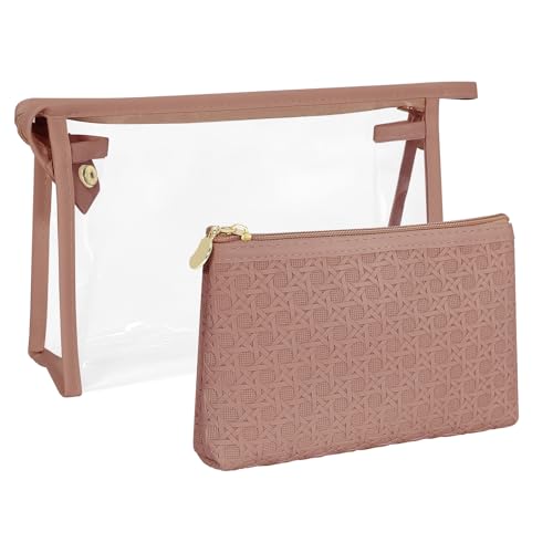 CarryEpic Make-up-Tasche, 2er-Set, transparent, PVC, Kulturbeutel mit Reißverschluss und PU-Leder-Kosmetiktasche, Reise-Make-up-Organizer-Taschen für Damen, tragbare transparente Tasche, Ledertasche CarryEpic Make-up-Tasche, 2er-Set, transparent, PVC, Kulturbeutel mit Reißverschluss und PU-Leder-Kosmetiktasche, Reise-Make-up-Organizer-Taschen für Damen, tragbare transparente Tasche, Ledertasche von CarryEpic
