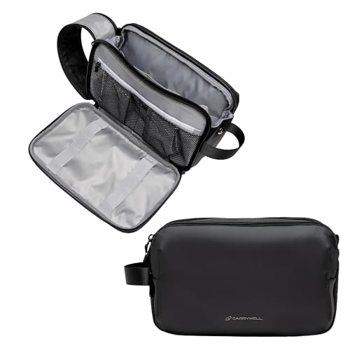 Carrywell (Nicht in China hergestellt) Kulturbeutel für Herren, Reise-Kulturbeutel, Organizer, Dopp Kit, wasserabweisende Rasiertasche für Toilettenartikel und Zubehör, Schwarz, Large, von Carrywell