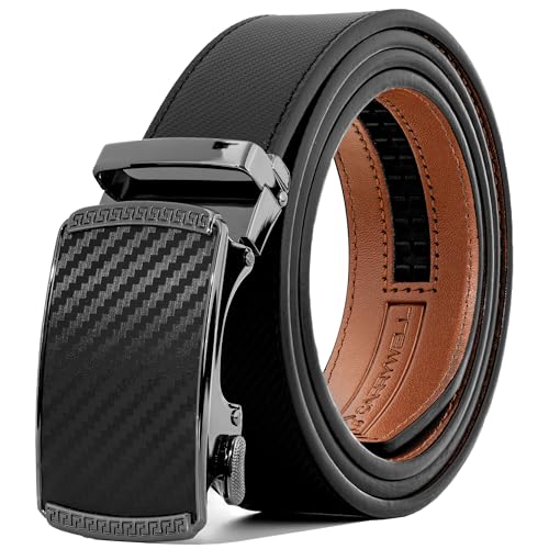 Carrywell (Nicht in China hergestellt) Leder-Ratschengürtel für Herren, verstellbarer Herrengürtel, anpassbare Passform, schwarz (karbonfaser-design), 28 to 34 von Carrywell