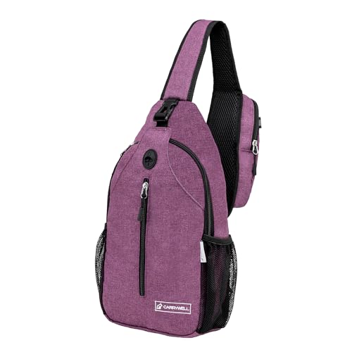 Nicht in China hergestellt; Crossbody-Sling-Rucksack, Schultertasche für Reisen und Wandern, Anti-Diebstahl-Brusttasche, Violett, Medium, Sling-Rucksäcke von Carrywell
