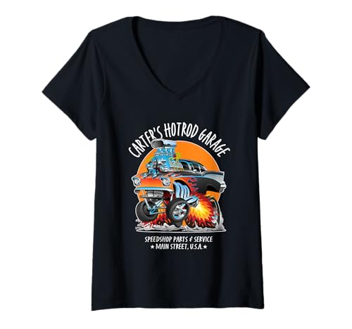 Damen Carter's Hotrod Garage Oldtimer Carter Design T-Shirt mit V-Ausschnitt von Carter's Garage Designs for the Name Carter