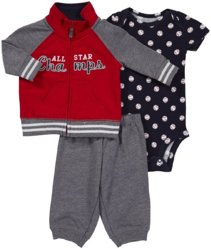 Carter's 3 teilig Jacke Body Hose Baby Junge Outfit Kleidung Boy 3 Teile (0-24 Monate) Football (50/56, rot/grau) von Carter's