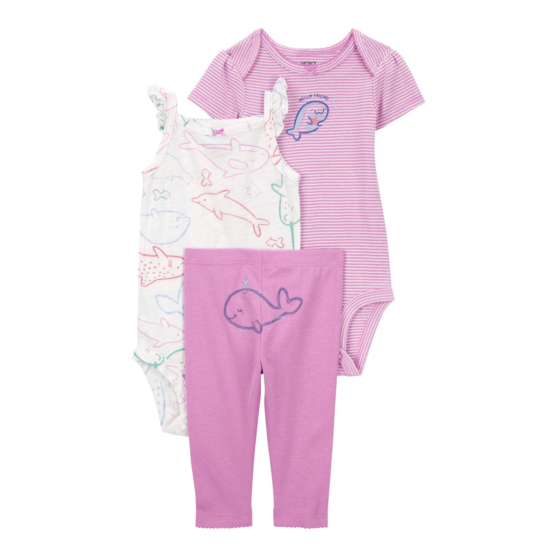 Carter's 3-tlg. Set Body kurzarm, Body ohne Arm und Leggings Ringel Wale von Carter's