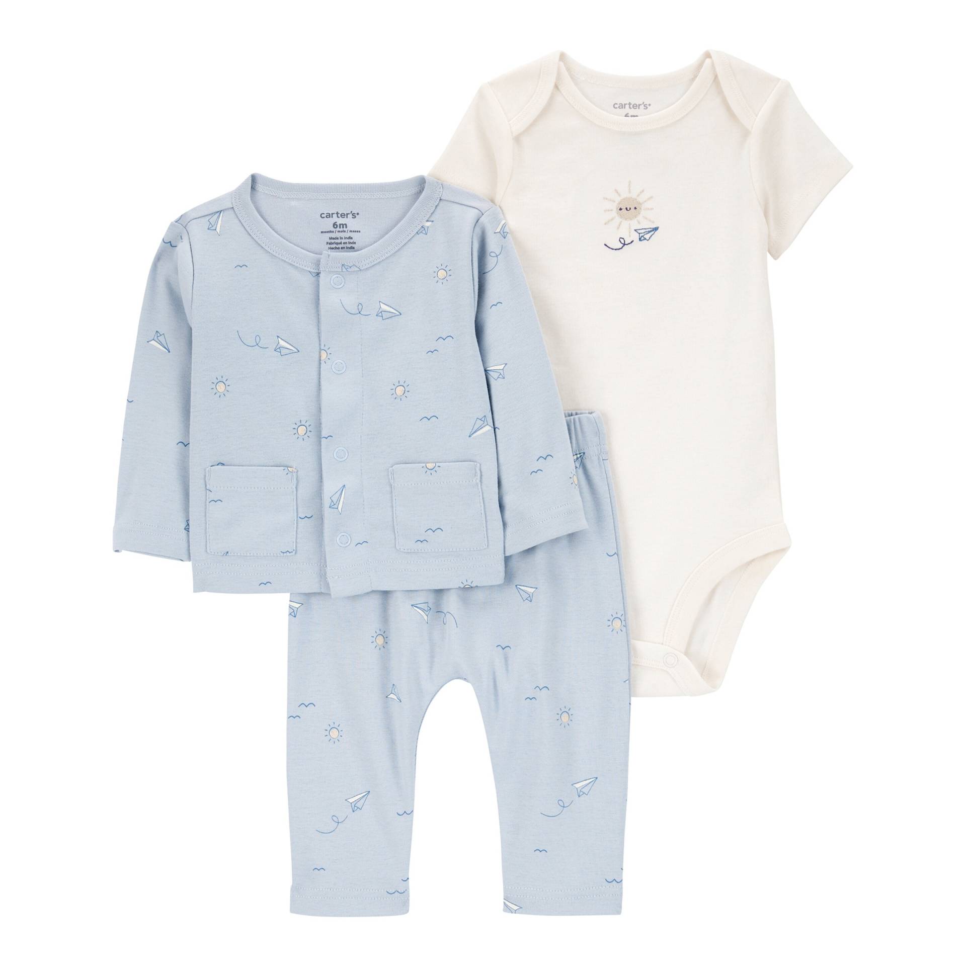 Carter's 3-tlg. Set Body kurzarm, Sweatjacke und Jogginghose Papierflieger von Carter's