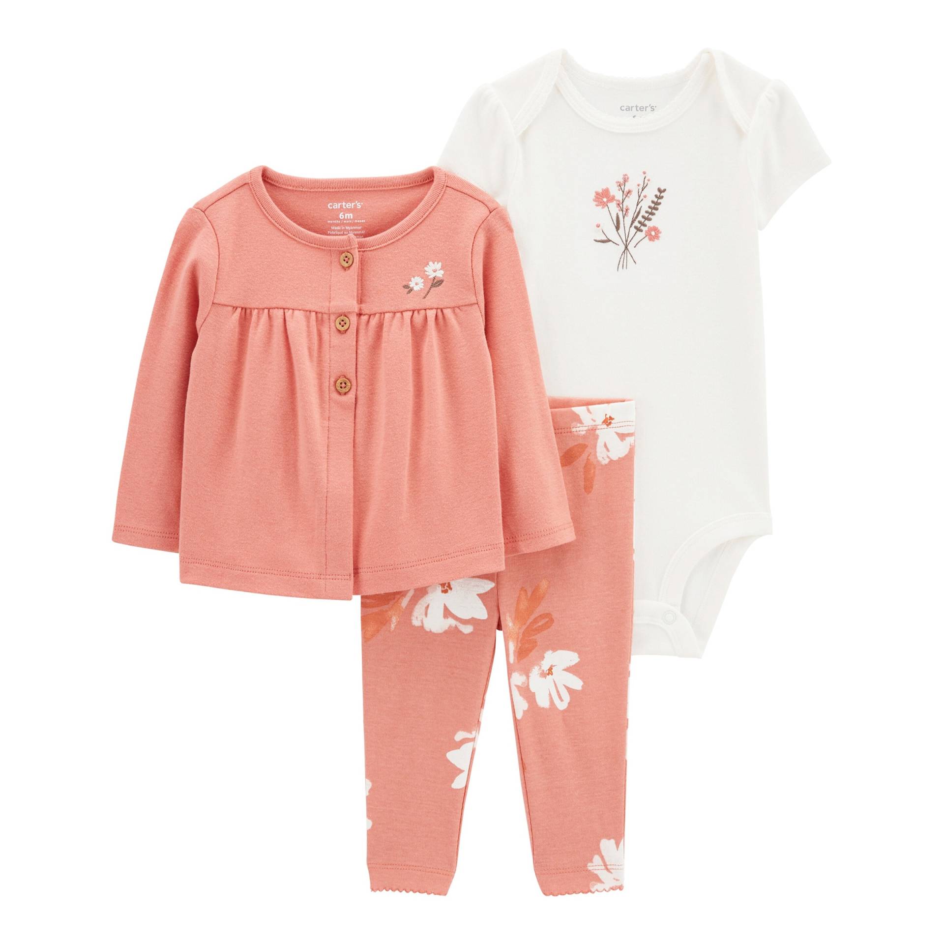 Carter's 3-tlg. Set Body kurzarm, Sweatjacke und Leggings Blumen von Carter's