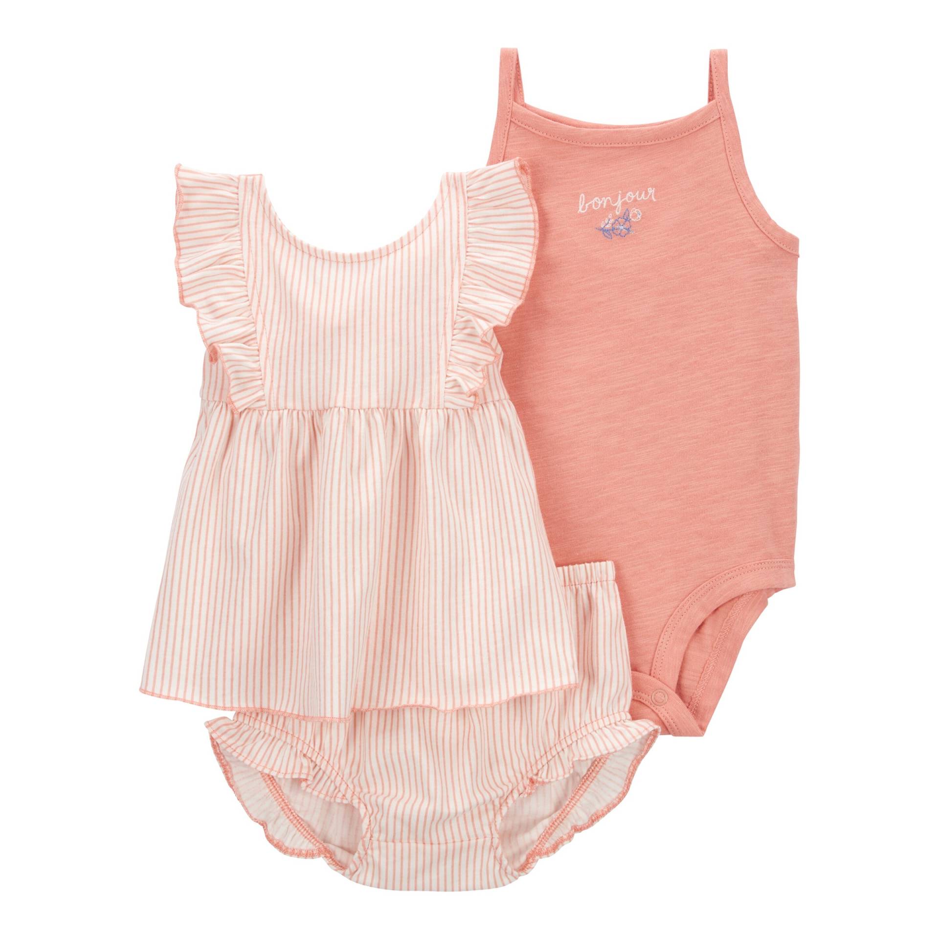 Carter's 3-tlg. Set Body ohne Arm, Kleid Flügelarm und Shorts Ringel Rüsche von Carter's