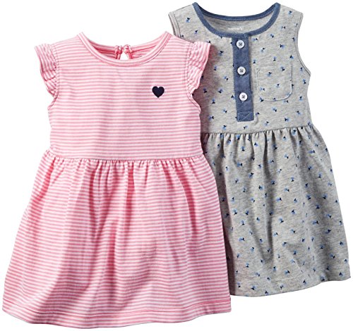 Carter's Baby Mädchen "Stripes & Flowers" 2er-Pack Kleider – Heather Grey/Pink, 6 Monate von Carter's