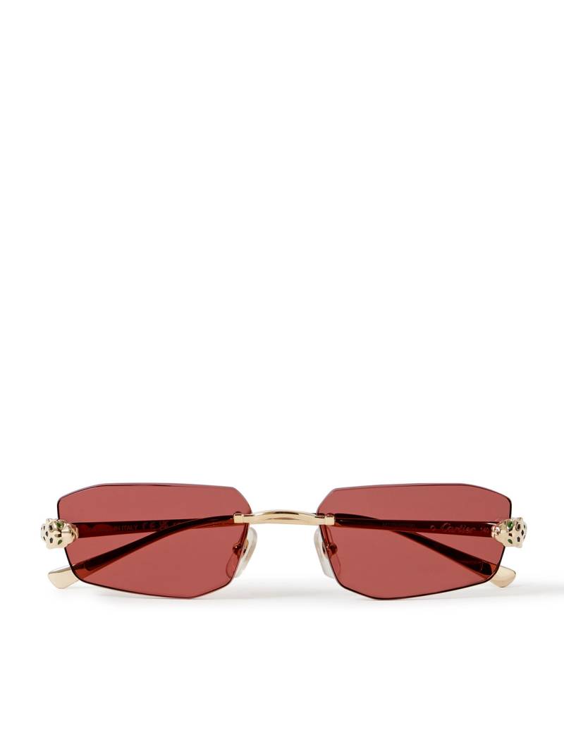 Cartier Eyewear - Panthère de Cartier Rimless Rectangle-Frame Gold-Tone Sunglasses - Men - Gold von Cartier Eyewear