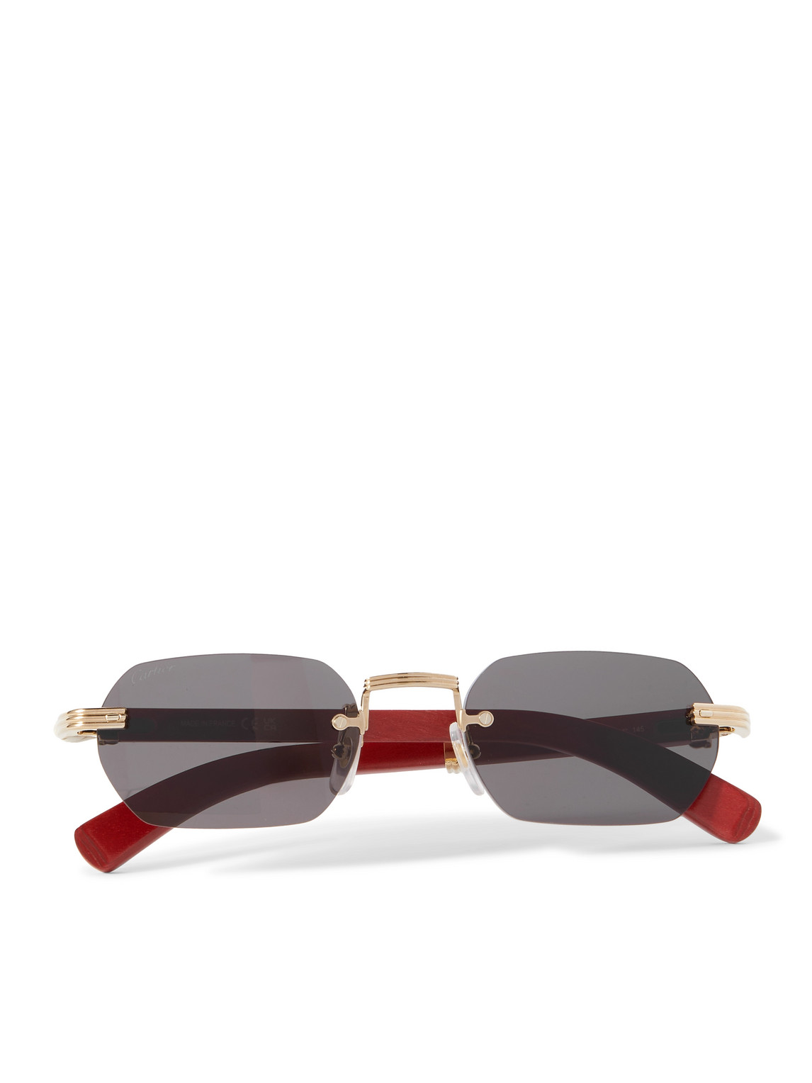 Cartier Eyewear - Rectangular-Frame Gold-Tone and Wood Sunglasses - Men - Red von Cartier Eyewear