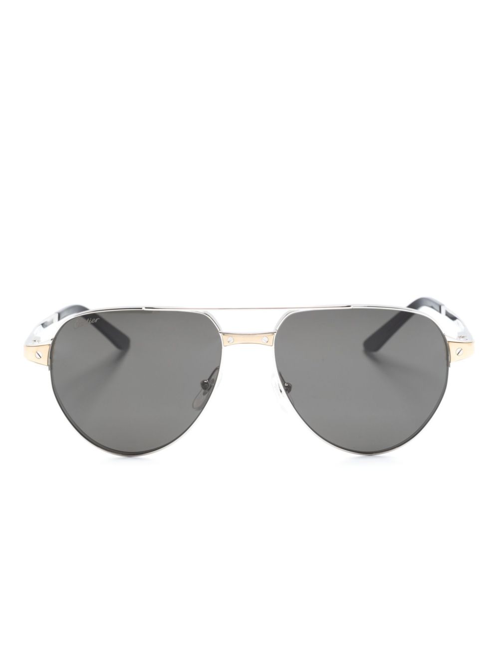 Cartier Eyewear Eckige Sonnenbrille mit Logo-Schild - Silber von Cartier Eyewear