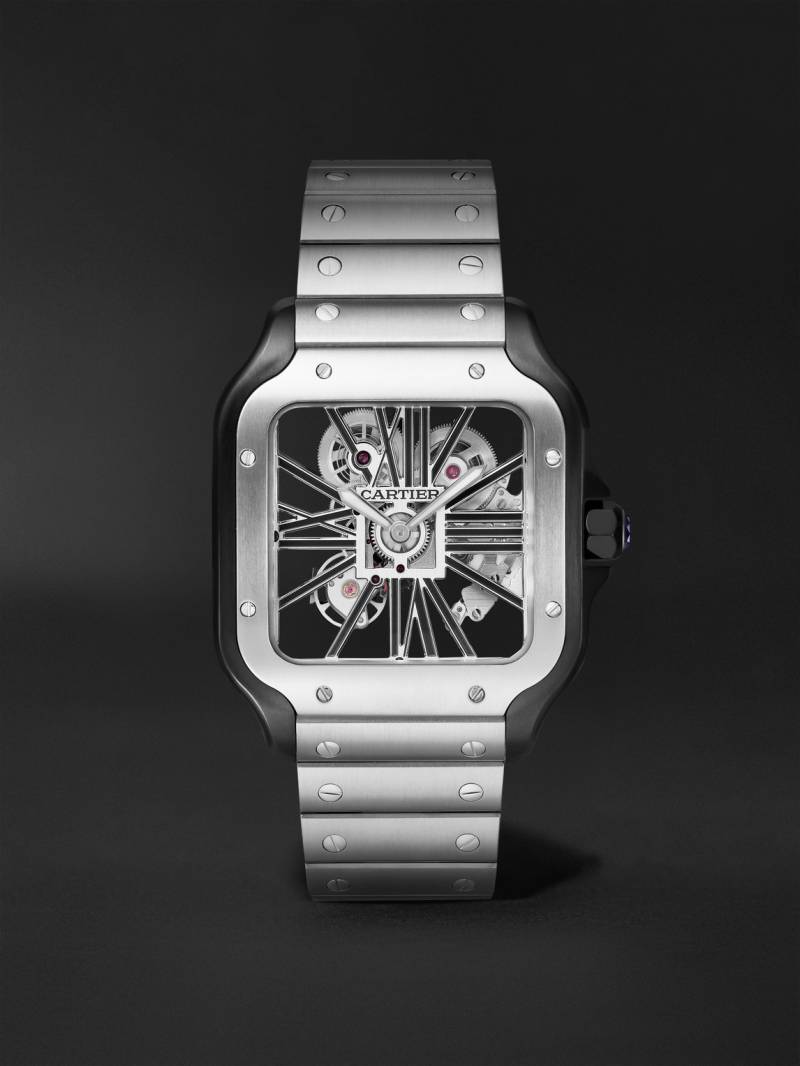 Cartier - Santos de Cartier Hand-Wound Skeleton 39.8mm Interchangeable Steel and Alligator Watch, Ref. No. WHSA0027 - Men - Gray von Cartier