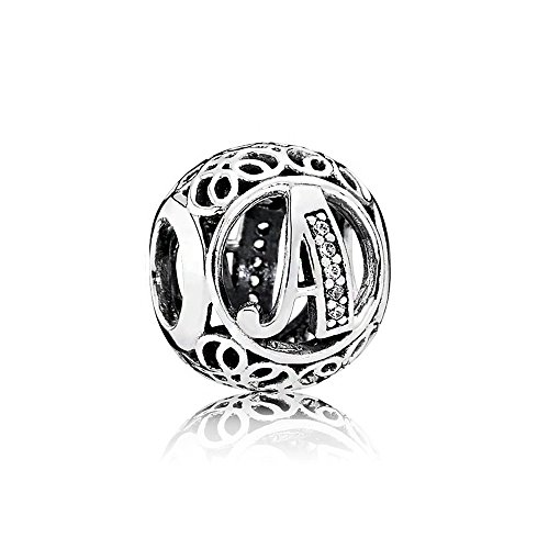 La Menars Vintage Alphabet Letter Charm 925 Sterling Silber Charms mit klarem Cubi Ziconia Kompatibel mit europäischen Armbändern & Halsketten Geburtstagsgeschenk für Frauen & Mädchen(Buchstabe A) von La Menars