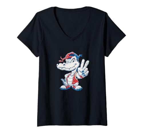 Damen Chill Peace Zeichen Alligator Kostüm für Jungen und Mädchen T-Shirt mit V-Ausschnitt Damen Chill Peace Zeichen Alligator Kostüm für Jungen und Mädchen T-Shirt mit V-Ausschnitt von Cartoon Alligator Outfit