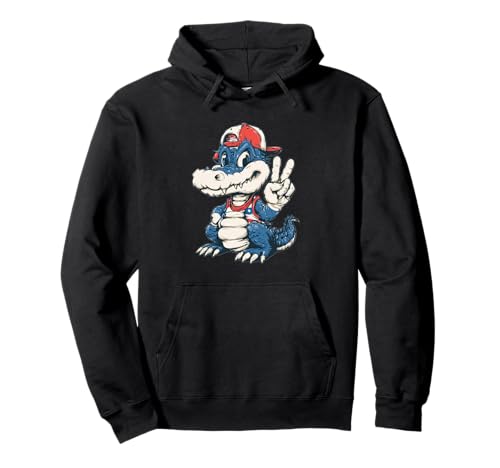 Lustiger Alligator mit Kappe und Frieden, für Erwachsene und Kinder Pullover Hoodie Lustiger Alligator mit Kappe und Frieden, für Erwachsene und Kinder Pullover Hoodie von Cartoon Alligator Outfit