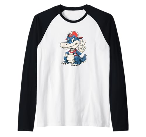Lustiger Alligator mit Kappe und Frieden, für Erwachsene und Kinder Raglan Lustiger Alligator mit Kappe und Frieden, für Erwachsene und Kinder Raglan von Cartoon Alligator Outfit