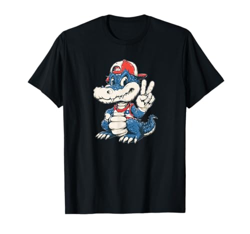 Lustiger Alligator mit Kappe und Frieden, für Erwachsene und Kinder T-Shirt Lustiger Alligator mit Kappe und Frieden, für Erwachsene und Kinder T-Shirt von Cartoon Alligator Outfit