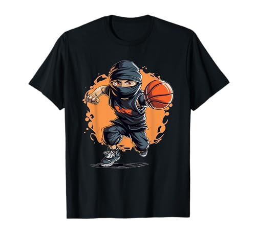 Kinder Ninja Basketball T-Shirt von Cartoon Basketball Art