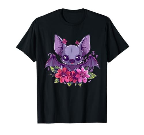 Niedliche Fledermaus mit Blumen I Kids Bat T-Shirt von Cartoon Bat Art