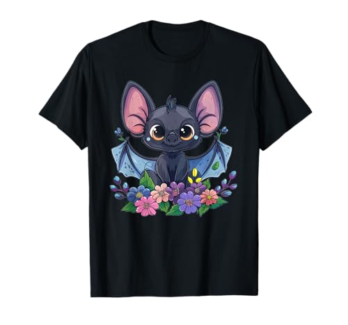Niedliche Fledermaus mit Blumen I Kids Bat T-Shirt von Cartoon Bat Art