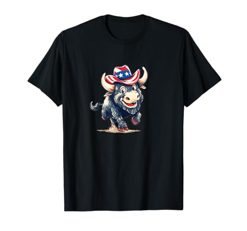 Lächelnder Bison mit amerikanischen Farben für Jungen und Mädchen T-Shirt von Cartoon Bison Outfit