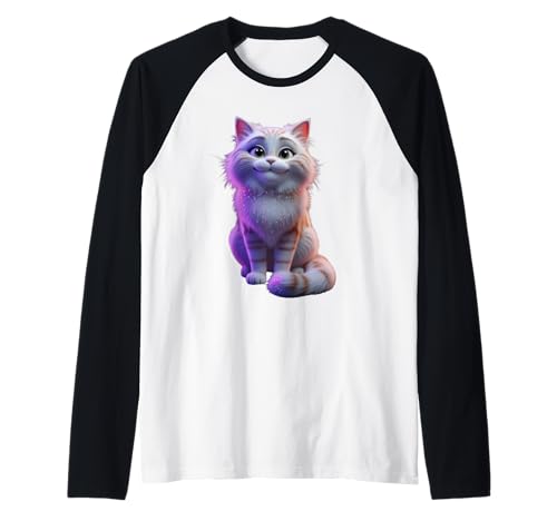Cartoon-Katze, sitzend, lustiges Unisex-Design für Männer und Frauen Raglan von Cartoon Cat Funny Unisex Design Men Women Tee