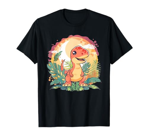 Niedlicher Dinosaurier mit Blumen I Kids Dinosaurier T-Shirt von Cartoon Dinosaur Art I Children Dino I Baby Dino