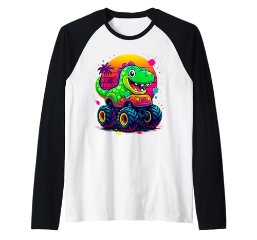 T-Rex Cartoon Truck Sonnenuntergang für Kleinkinder, Jungen, Mädchen, Kinder Raglan T-Rex Cartoon Truck Sonnenuntergang für Kleinkinder, Jungen, Mädchen, Kinder Raglan von Cartoon Dinosaur Car Design