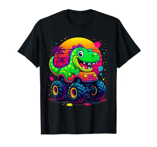 T-Rex Cartoon Truck Sonnenuntergang für Kleinkinder, Jungen, Mädchen, Kinder T-Shirt von Cartoon Dinosaur Car Design