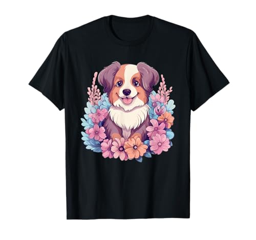 Niedlicher Hund mit Blumen I Kids Dog T-Shirt von Cartoon Dog Art I Children Dog I Dog Owner
