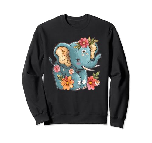 Niedlicher Elefant mit Blumen I Kinder Elefant Sweatshirt Niedlicher Elefant mit Blumen I Kinder Elefant Sweatshirt von Cartoon Elephant Art