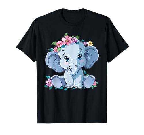 Niedlicher Elefant mit Blumen I Kinder Elefant T-Shirt von Cartoon Elephant Art
