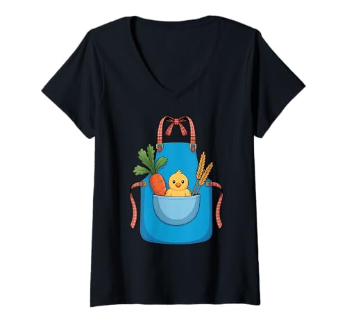 Damen Lustiges Bauernkostüm T-Shirt mit V-Ausschnitt Damen Lustiges Bauernkostüm T-Shirt mit V-Ausschnitt von Cartoon Farmer Costume Humor Farming