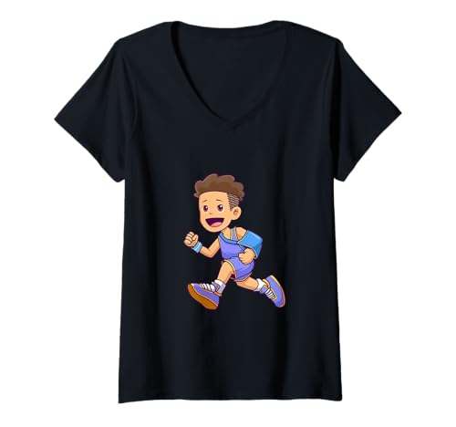 Damen Sportlicher Junge mit Gipsarm - Läufer T-Shirt mit V-Ausschnitt Damen Sportlicher Junge mit Gipsarm - Läufer T-Shirt mit V-Ausschnitt von Cartoon Figuren mit Gipsarm und Armschlinge