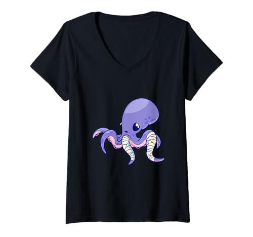 Damen Süßer Oktopus mit Verbänden - Tintenfisch T-Shirt mit V-Ausschnitt Damen Süßer Oktopus mit Verbänden - Tintenfisch T-Shirt mit V-Ausschnitt von Cartoon Figuren mit Gipsarm und Armschlinge