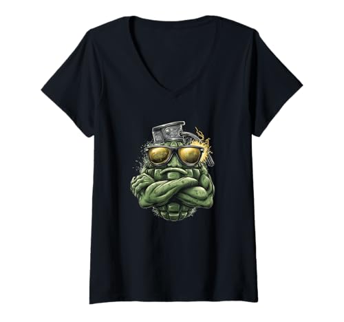 Damen Bold Shades Granatenkostüm für Bombenliebhaber T-Shirt mit V-Ausschnitt Damen Bold Shades Granatenkostüm für Bombenliebhaber T-Shirt mit V-Ausschnitt von Cartoon Grenade Outfit