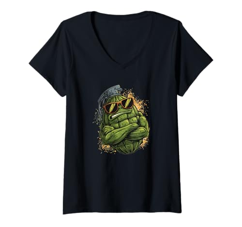 Damen Cartoon Militär Granate Kostüm für Bombenliebhaber T-Shirt mit V-Ausschnitt Damen Cartoon Militär Granate Kostüm für Bombenliebhaber T-Shirt mit V-Ausschnitt von Cartoon Grenade Outfit