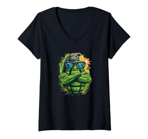 Damen Lustige Explosion mit diesem Granatenkostüm T-Shirt mit V-Ausschnitt Damen Lustige Explosion mit diesem Granatenkostüm T-Shirt mit V-Ausschnitt von Cartoon Grenade Outfit