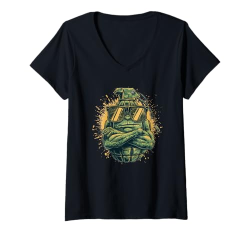 Damen Lustiges Granatenkostüm mit kräftigen Farbtönen T-Shirt mit V-Ausschnitt Damen Lustiges Granatenkostüm mit kräftigen Farbtönen T-Shirt mit V-Ausschnitt von Cartoon Grenade Outfit