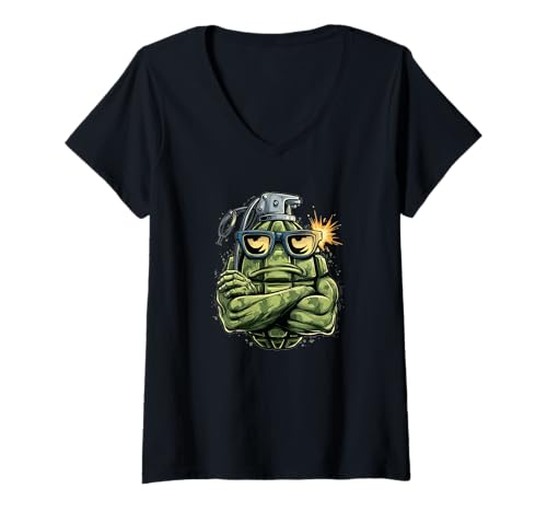 Damen Schöne Sonnenbrille Granate Kostüm für Mann und Frau T-Shirt mit V-Ausschnitt Damen Schöne Sonnenbrille Granate Kostüm für Mann und Frau T-Shirt mit V-Ausschnitt von Cartoon Grenade Outfit