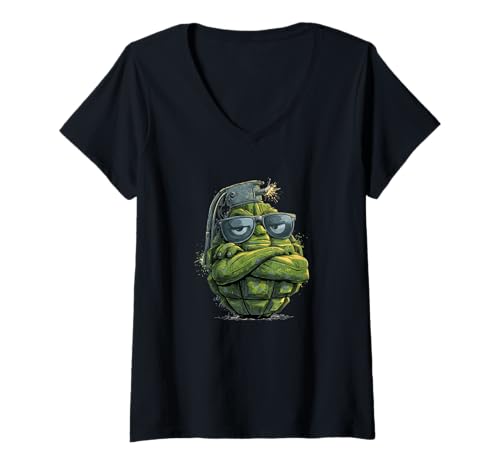 Damen Sonnenbrille Granate Bomb Kostüm für Militär Liebhaber T-Shirt mit V-Ausschnitt Damen Sonnenbrille Granate Bomb Kostüm für Militär Liebhaber T-Shirt mit V-Ausschnitt von Cartoon Grenade Outfit