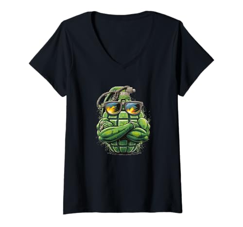 Damen Tolle Granatenoptik T-Shirt mit V-Ausschnitt Damen Tolle Granatenoptik T-Shirt mit V-Ausschnitt von Cartoon Grenade Outfit