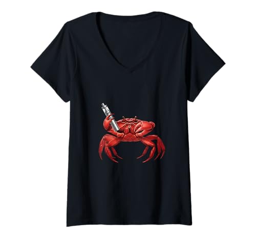 Damen Cartoon Krabbe mit E-Zigarette – Lustiges Meerestier T-Shirt T-Shirt mit V-Ausschnitt Damen Cartoon Krabbe mit E-Zigarette – Lustiges Meerestier T-Shirt T-Shirt mit V-Ausschnitt von Cartoon Krabbe Meerestier Design
