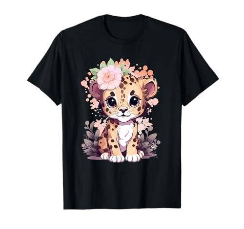 Niedlicher Leopard mit Blumen I Kids Leopard T-Shirt von Cartoon Leopard Art I Baby Leopard