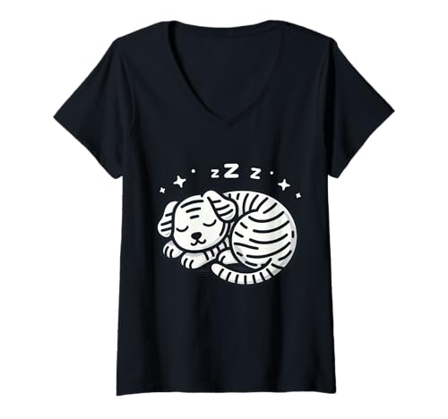 Damen Sleepy Dog - Cute Cartoon Puppy Sleeping T-Shirt mit V-Ausschnitt Damen Sleepy Dog - Cute Cartoon Puppy Sleeping T-Shirt mit V-Ausschnitt von Cartoon Puppy Sleeping