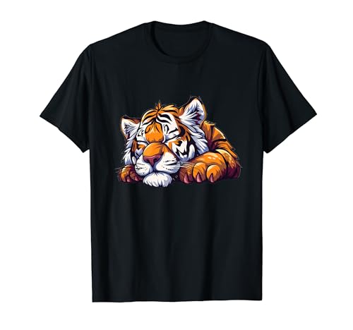 Sleeping Tiger I Tiger für Kinder T-Shirt von Cartoon Tiger Art I Cute Tiger I Colorful Tiger