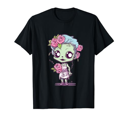 Niedliches Zombie-Mädchen mit Blumen I Kinder Zombie T-Shirt von Cartoon Zombie Art I Halloween Zombie