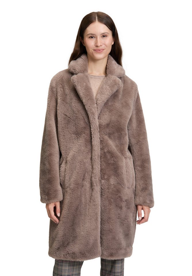 Cartoon Fellimitatmantel Damen Kunstfell-Jacke mit Reverskragen von Cartoon