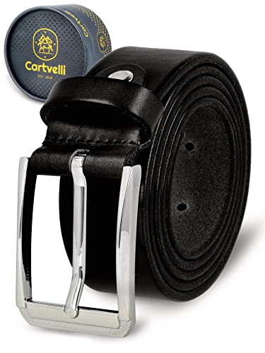 Cartvelli Business Ledergürtel Schwarz Herren inkl. Geschenkbox Made in Germany - Echt Leder Gürtel Anzug 35mm LordA22s-110 von Cartvelli